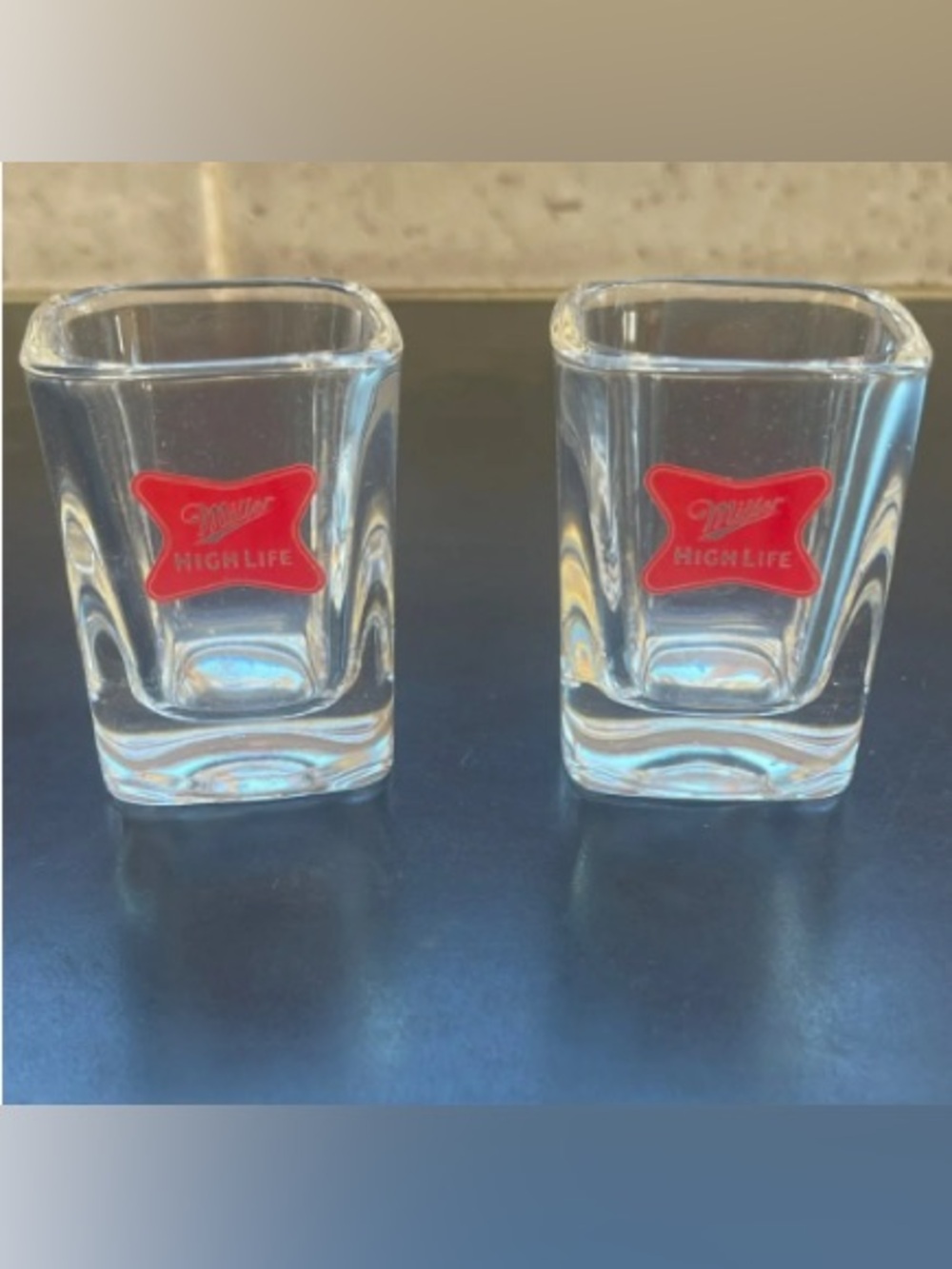 Miller High Life Red Logo Clear Square Shot Glasses - Set of 2